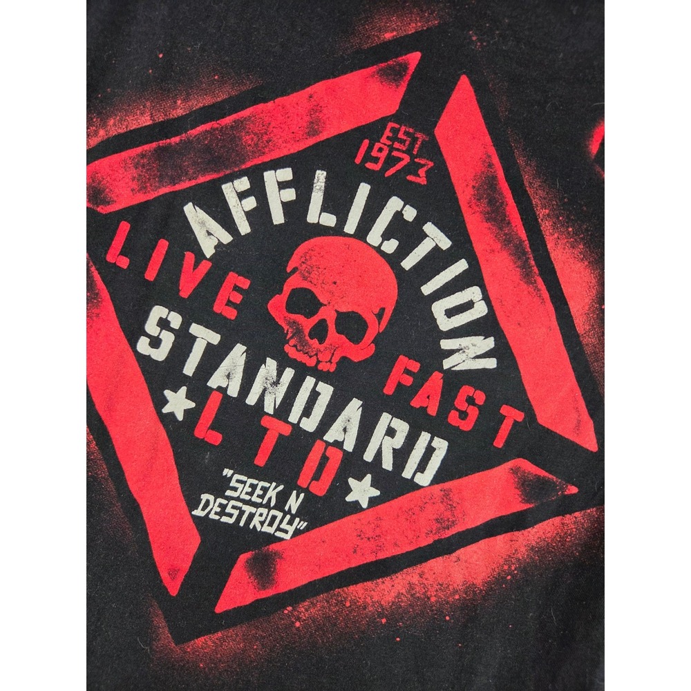 Affliction Standard LTD Seek N Destroy Skull Graphic Tee Lace Sleeve Black Med